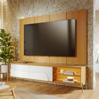 Bancada 2168x560x400 e Painel Amalfi (pé metal) 2168x1350x550 Naturale/Off White Matte - Colibri