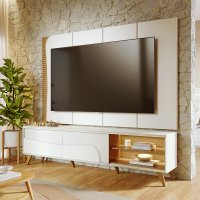 Bancada 2168x560x400 e Painel Amalfi (pé madeira) 2168x1350x550 Naturale/Off White Matte - Colibri